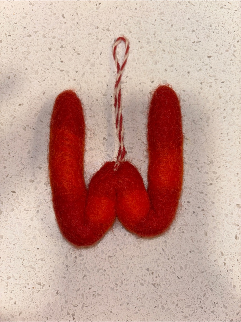 West Elm Red Felt 'W' Ornament with Twisted Loop